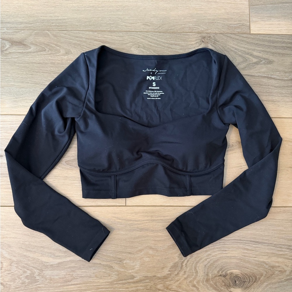 POPFLEX Sweetheart Long Sleeve Crop Top - Black